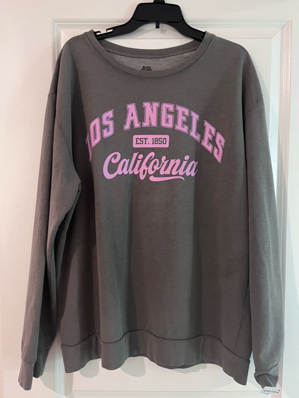 Los Angeles California Graphic Crewneck Sweatshirt - Gray with Pink Print